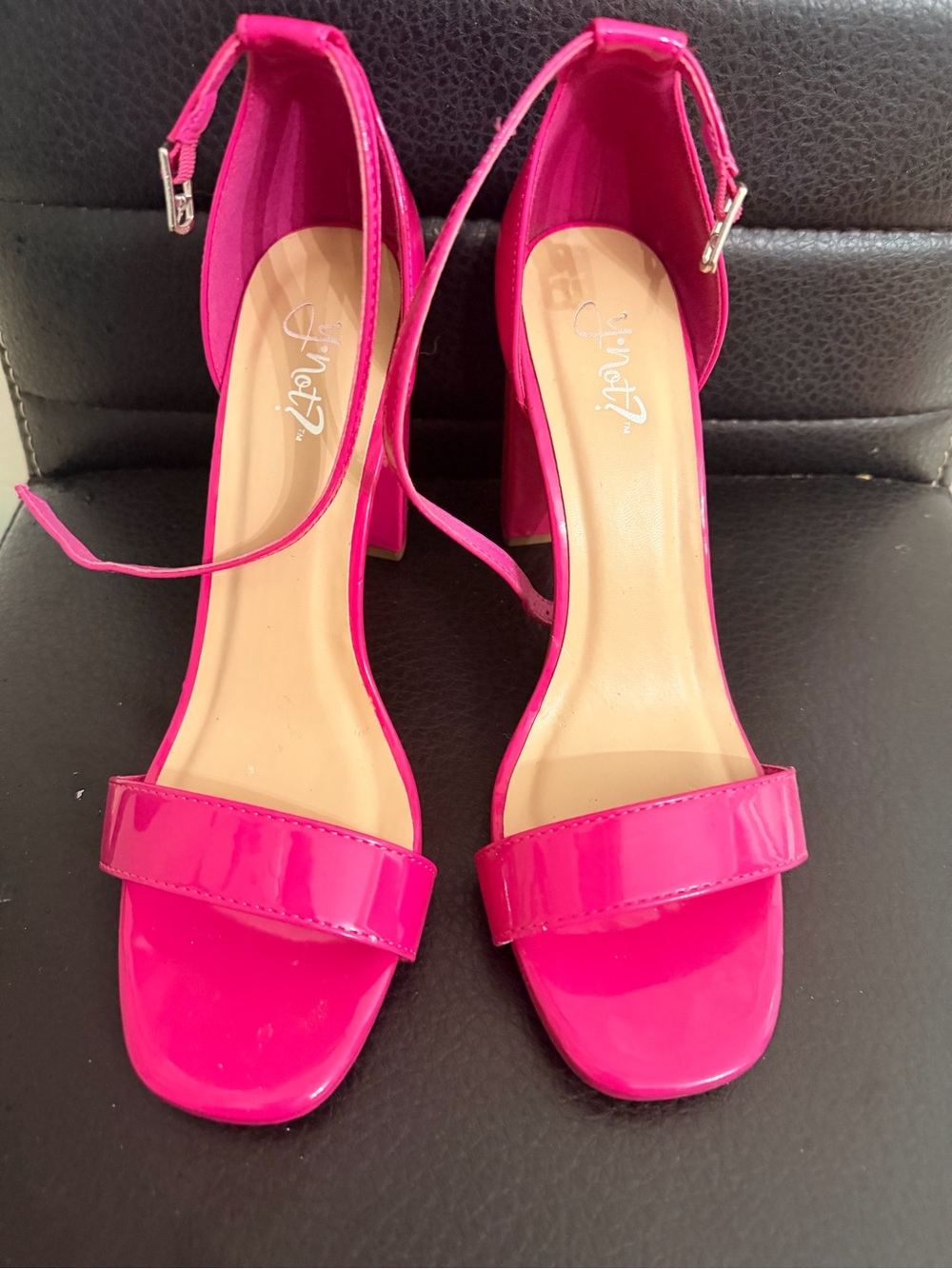 Patent Hot Pink Ankle-Strap Block Heels